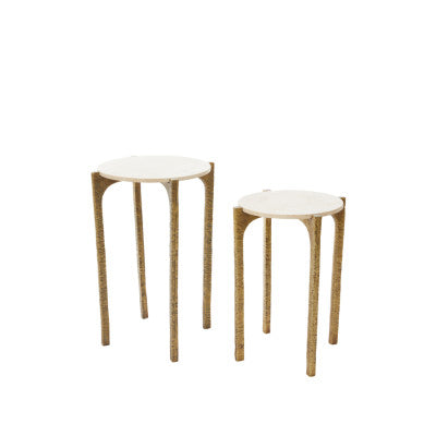 Kanae Travertine Sand & Antique Bronze Side Table - Set of 2 Light & Living