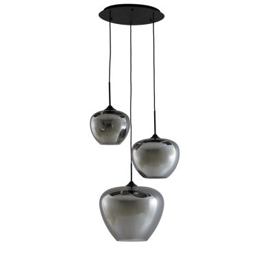 Mayson Smoked Glass & Matt Black 3 Light Pendant Light & Living