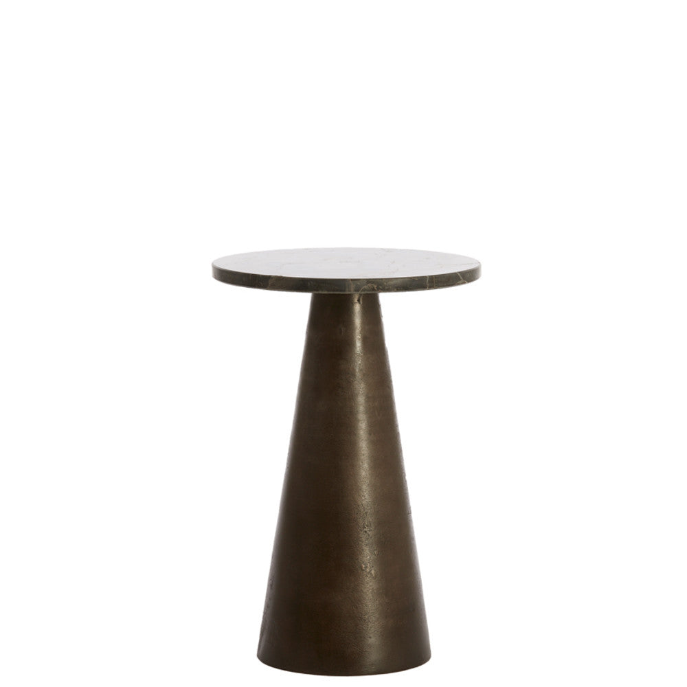 Ynez Dark Brown Marble & Dark Brown Small Side Table - 43cm Light & Living