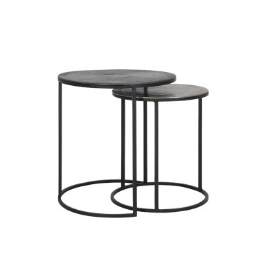 Talca Raw Lead & Antique Lead Side Table - Set of Two Light & Living