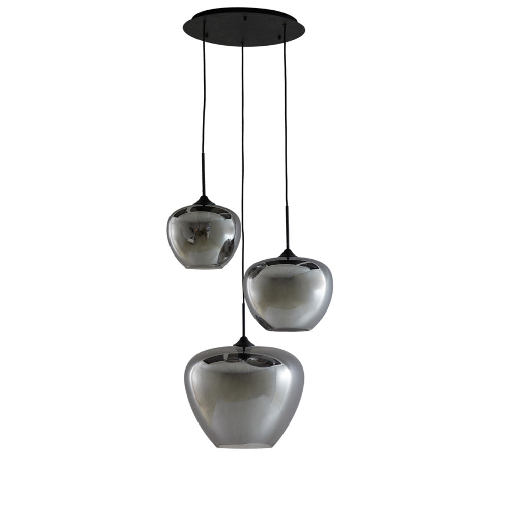 Mayson Smoked Glass & Matt Black 3 Light Pendant Light & Living
