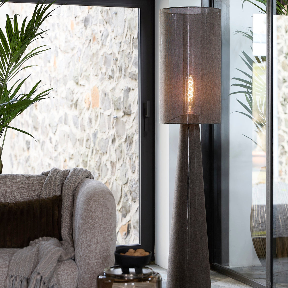 Micky Linen Floor Lamp - Brown Light & Living