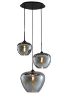 Mayson Smoked Glass & Matt Black 3 Light Pendant Light & Living