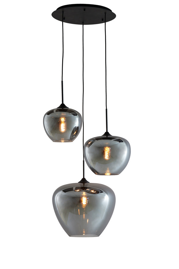 Mayson Smoked Glass & Matt Black 3 Light Pendant Light & Living