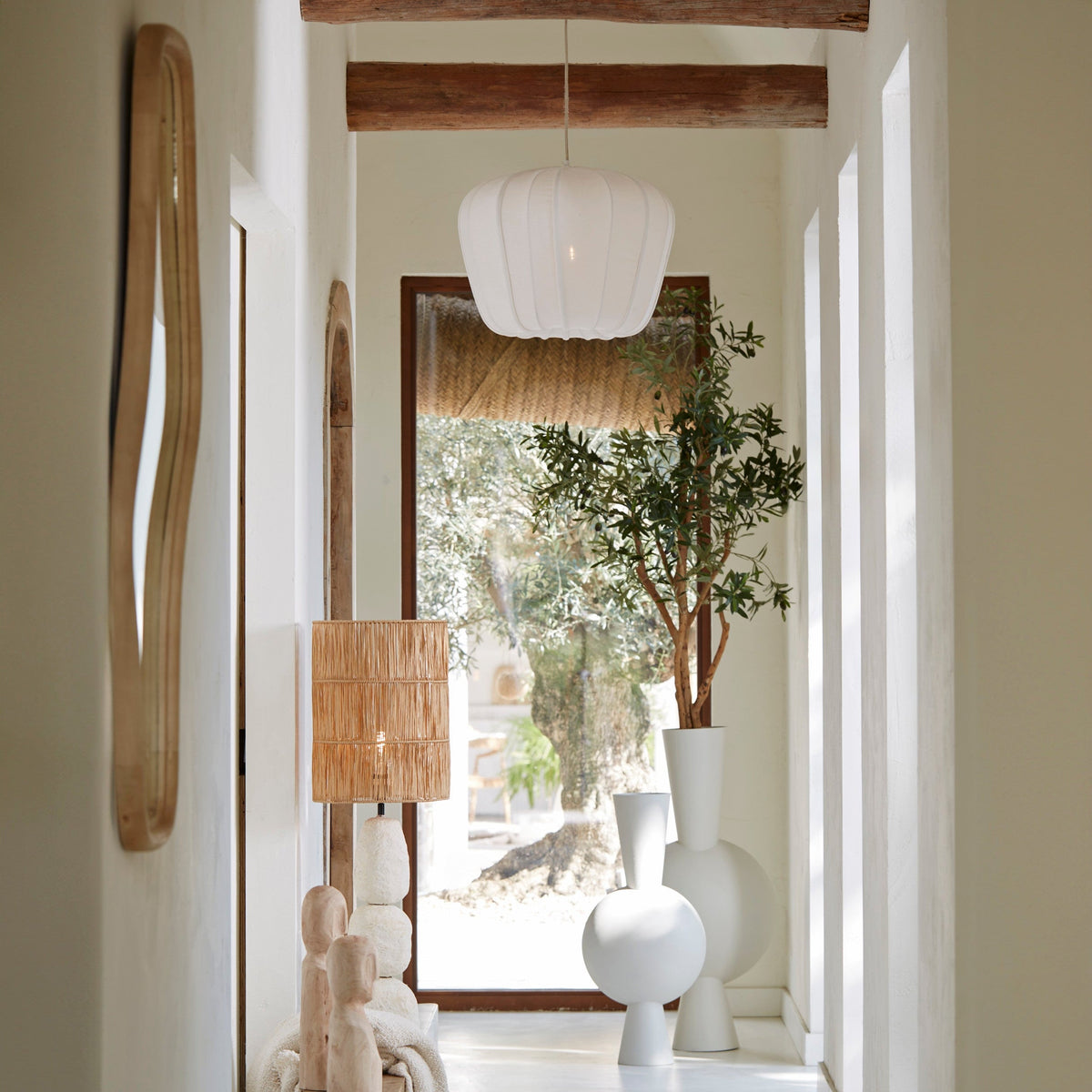 Celano Matt Natural Wood Wall Mirror Light & Living