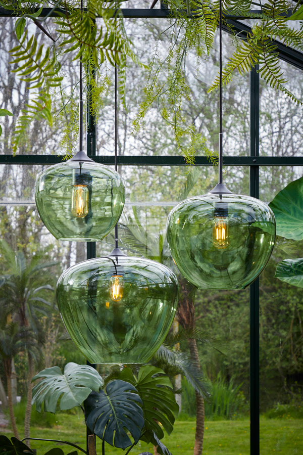 Mayson Glass Green & Matt Black Hanging Lamp Light & Living