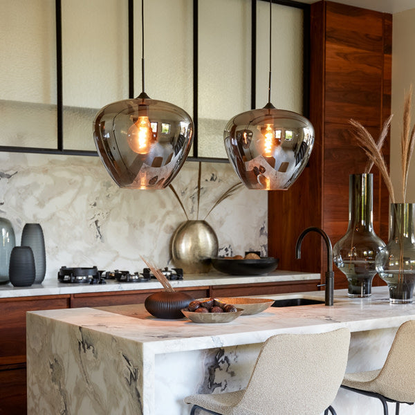 Mayson Smoked Glass & Matt Black Pendant - Large Light & Living