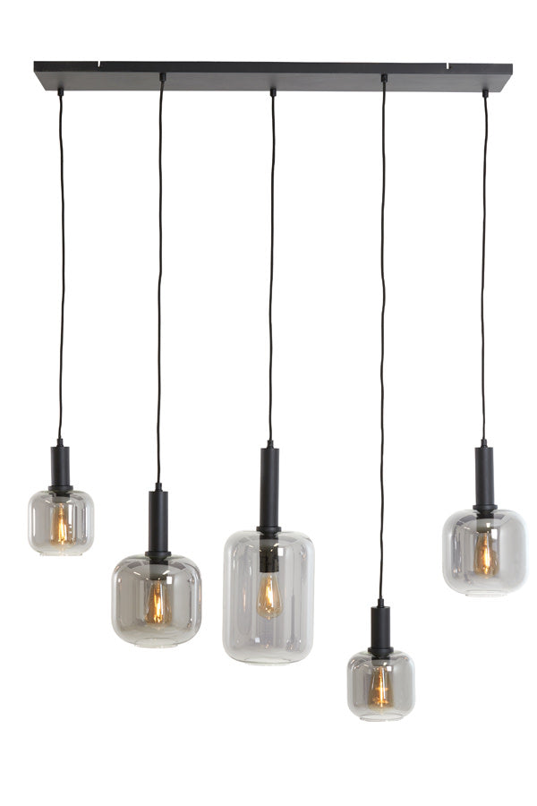 Lekar Black & Smoked Glass 5 Light Pendant Light & Living