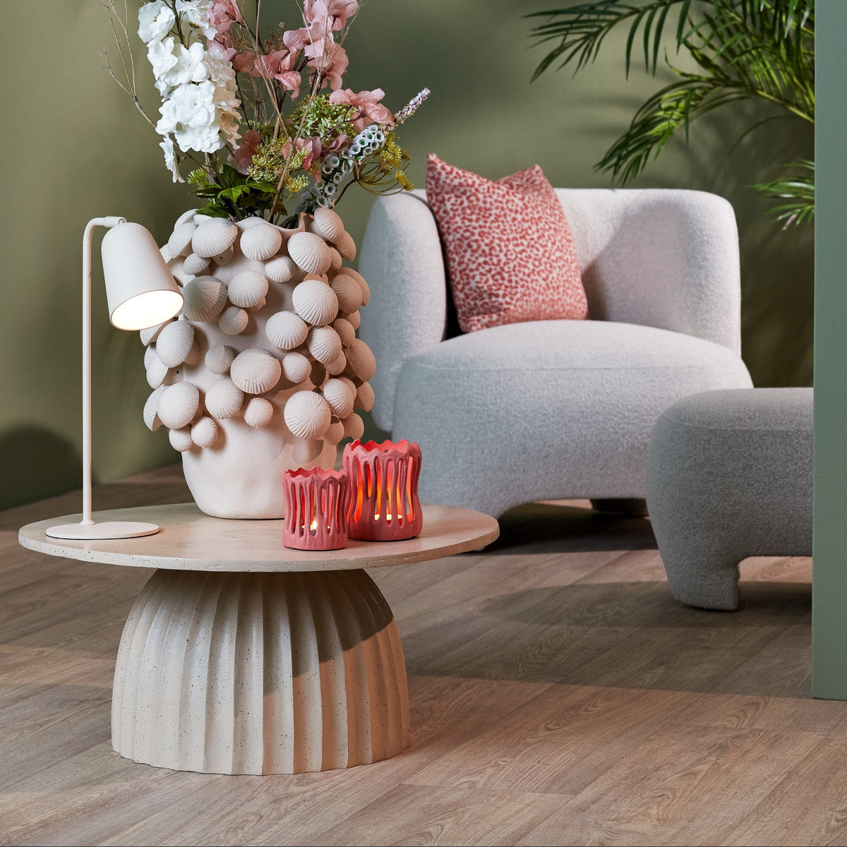 Veglia Matt Sand & Light Brown Spotted Low Side Table - Large Light & Living