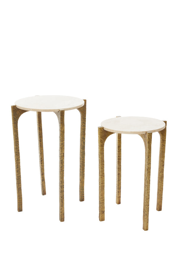 Kanae Travertine Sand & Antique Bronze Side Table - Set of 2 Light & Living