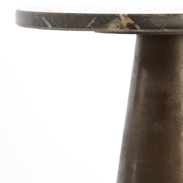 Ynez Dark Brown Marble & Dark Brown Small Side Table - 43cm Light & Living