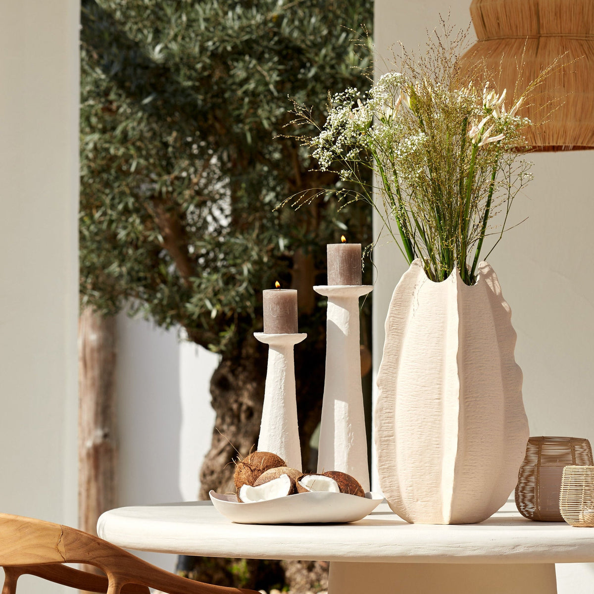 Kelapa Ceramics Cream Vase Deco - Medium Light & Living
