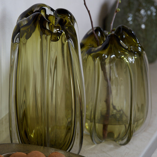 Murela Glass Olive Green Vase - Large Light & Living