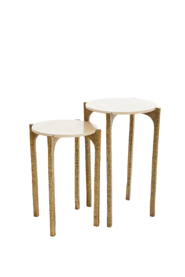 Kanae Travertine Sand & Antique Bronze Side Table - Set of 2 Light & Living