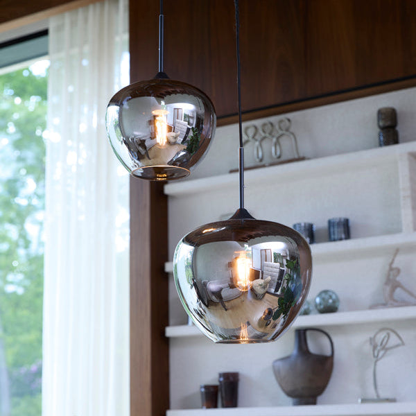 Mayson Smoked Glass & Matt Black Pendant - Medium Light & Living
