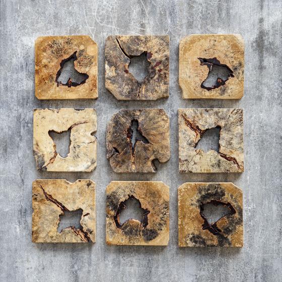 Bahati Wood Wall Décor In Natural - Set of 9 by Uttermost
