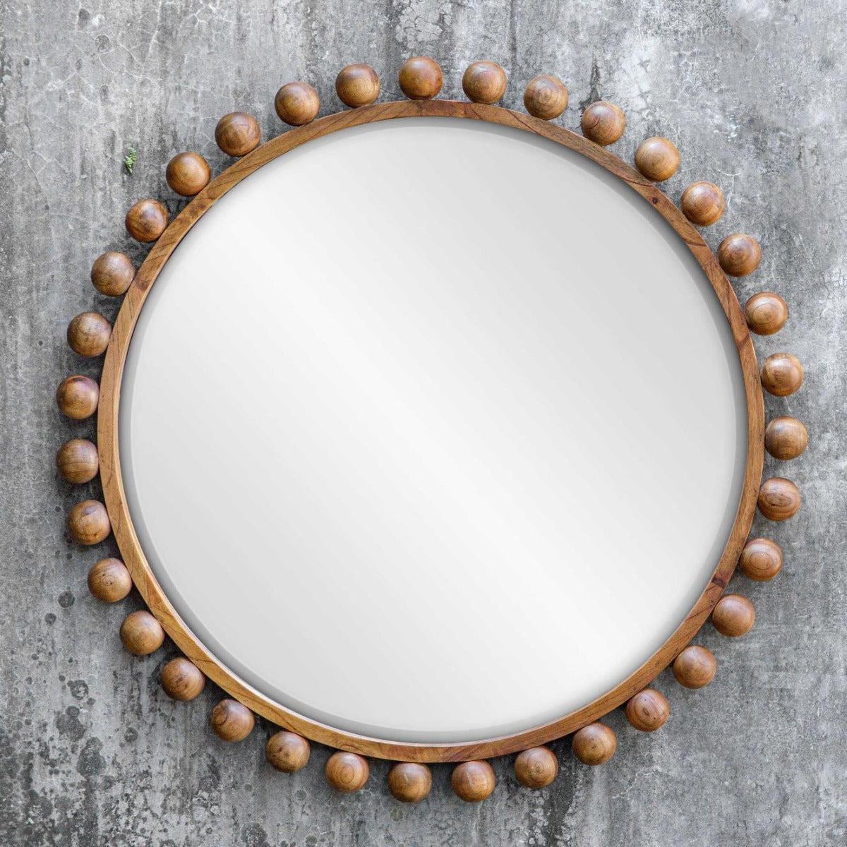 Cyra Wood Beaded Round Mirror by Uttermost