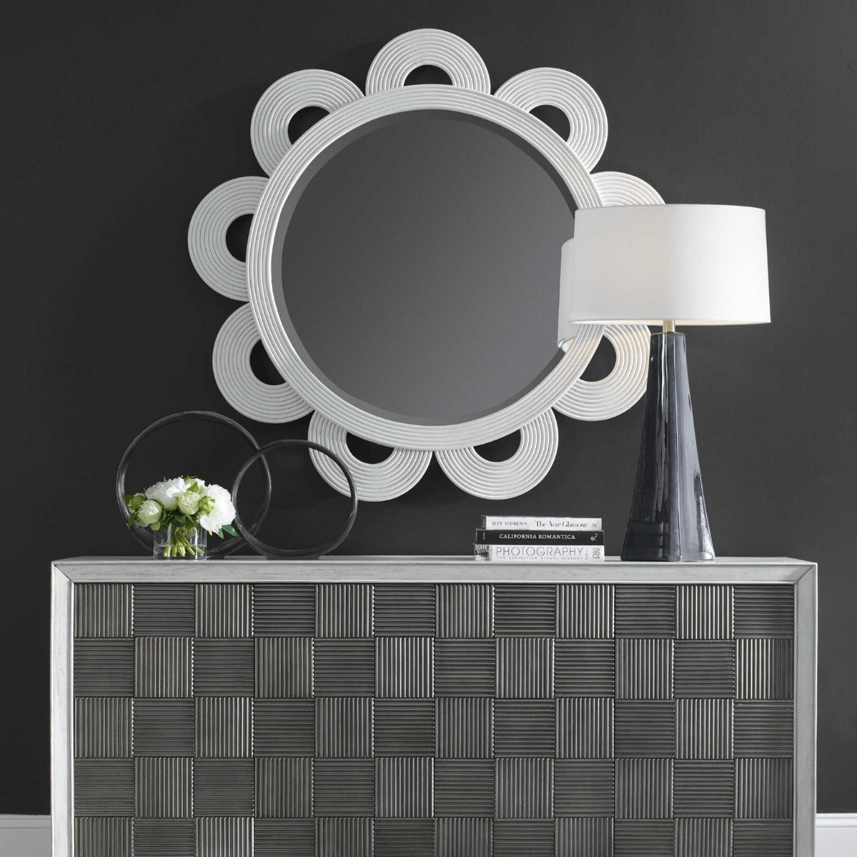 Clematis White Rattan Round Mirror by Uttermost