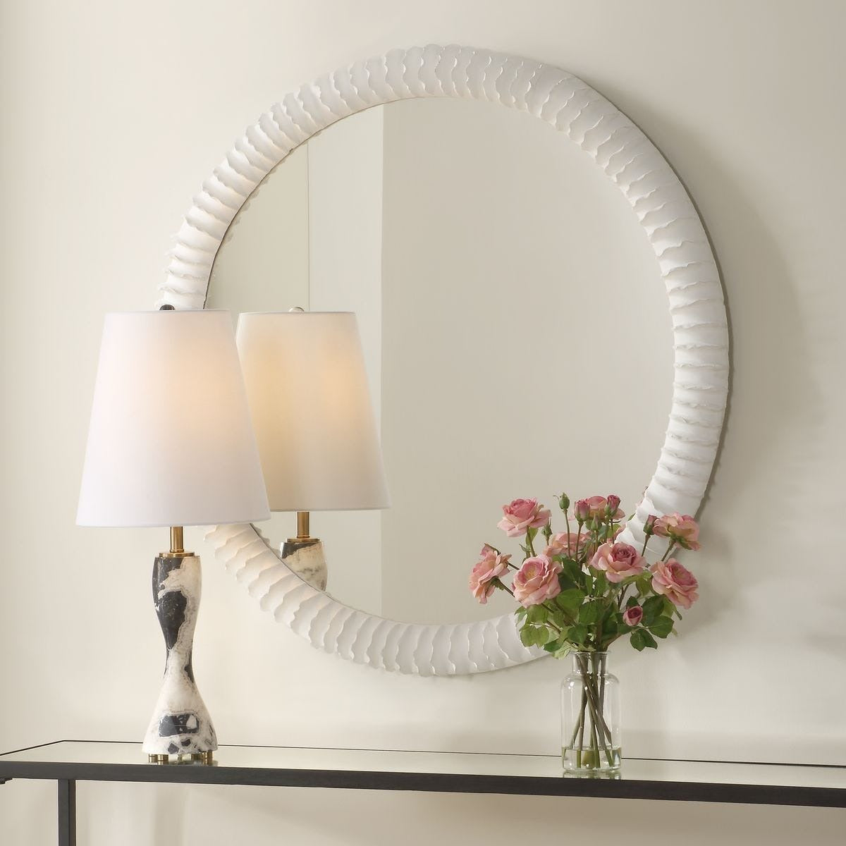 Akiko White Round Mirror by Uttermost