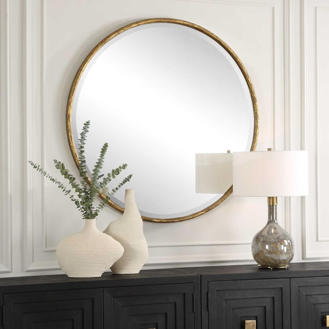 Sutton Aged Gold Round Mirror by Uttermost