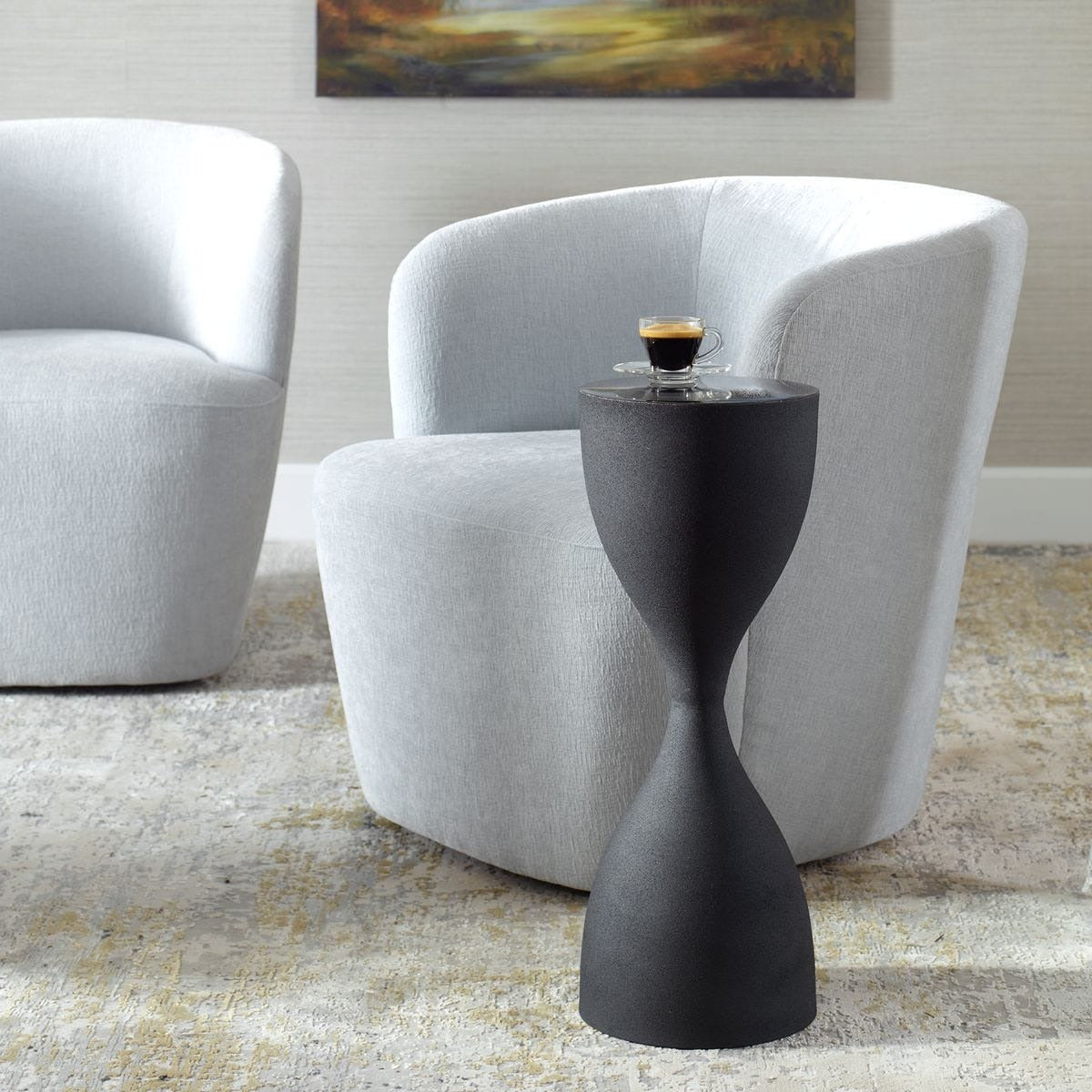 Hourglass Black Textured Side Table by Keiichi