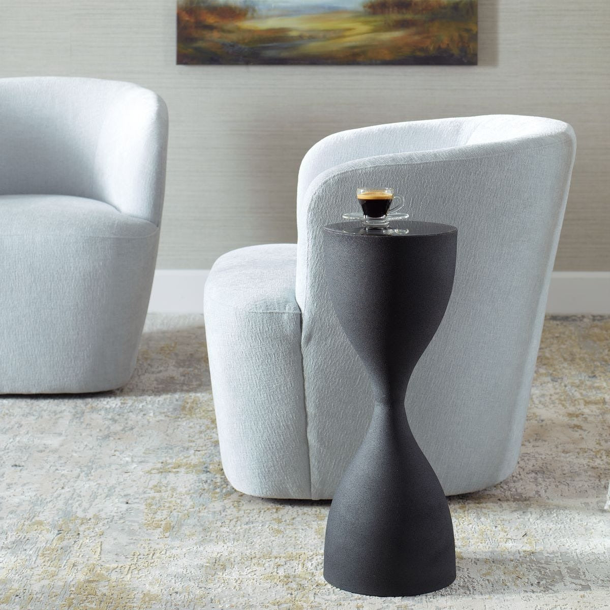 Hourglass Black Textured Side Table by Keiichi