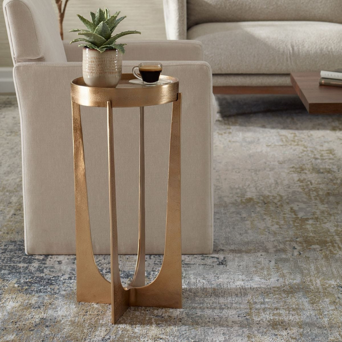 Shelby Antique Brass Side Table by Keiichi