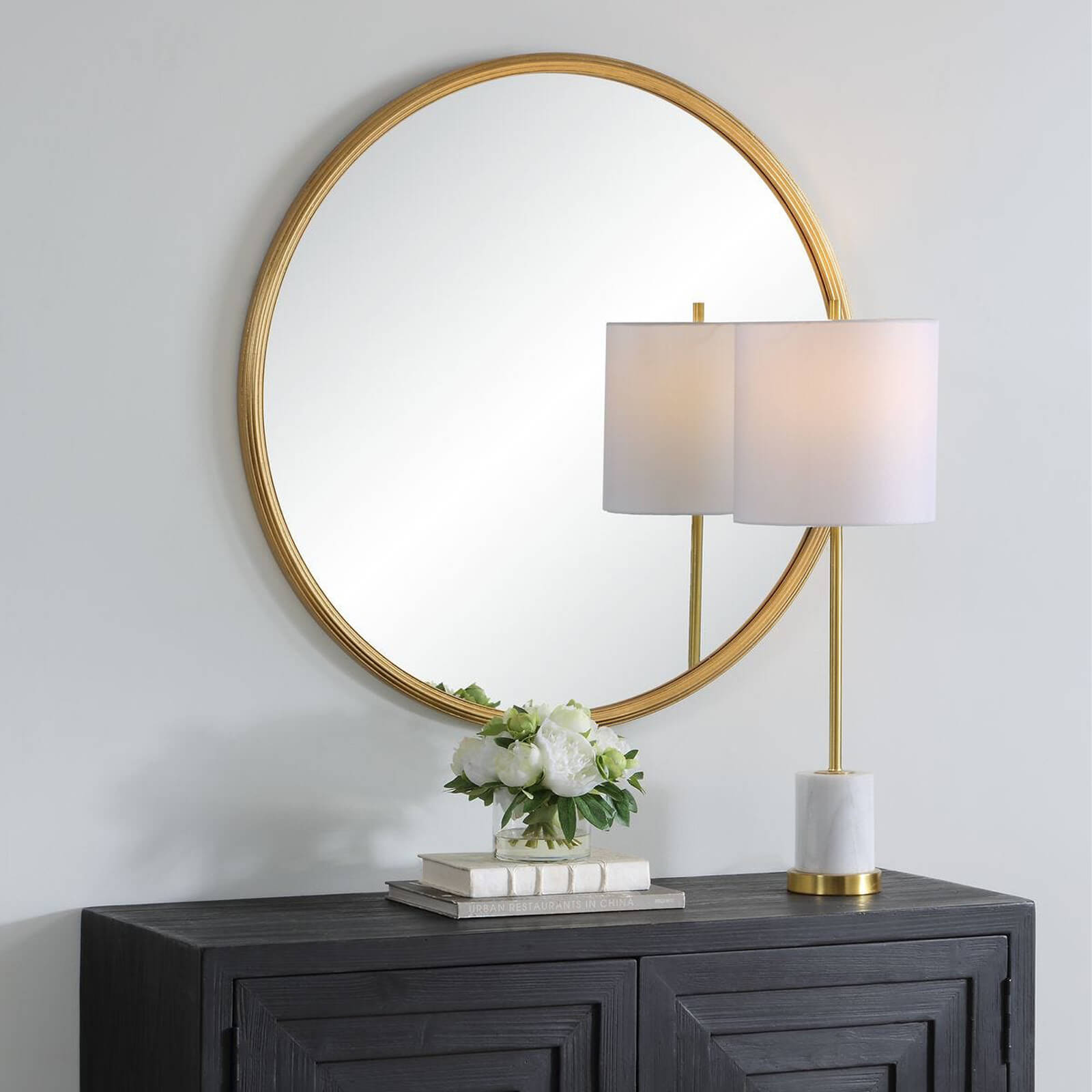 Textured Round Mirror in Gold by Keiichi