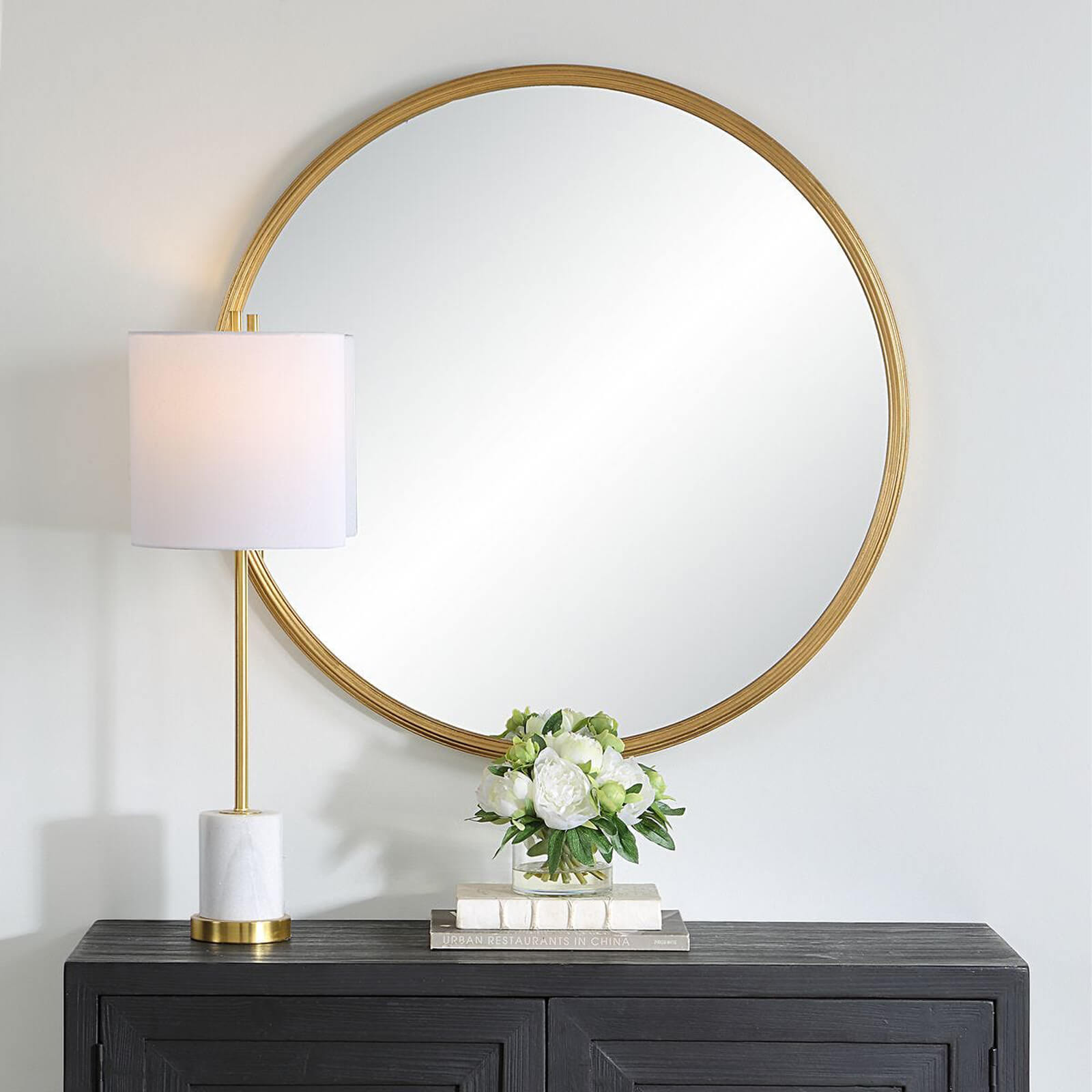 Textured Round Mirror in Gold by Keiichi