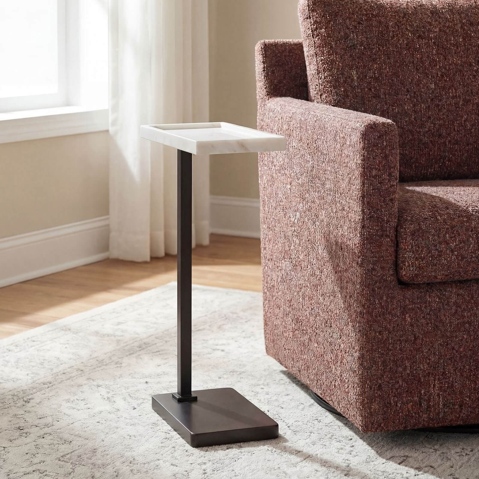 Morgan Side Table in White Marble by Keiichi