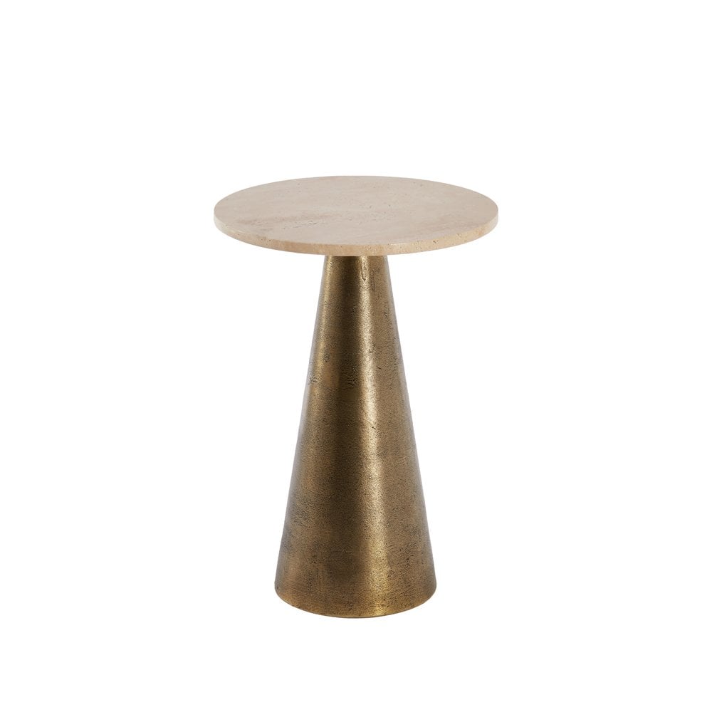 Ynez Travertine Sand & Antique Bronze Large Side Table - 51cm Light & Living
