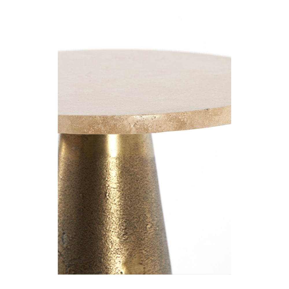 Ynez Travertine Sand & Antique Bronze Large Side Table - 51cm Light & Living