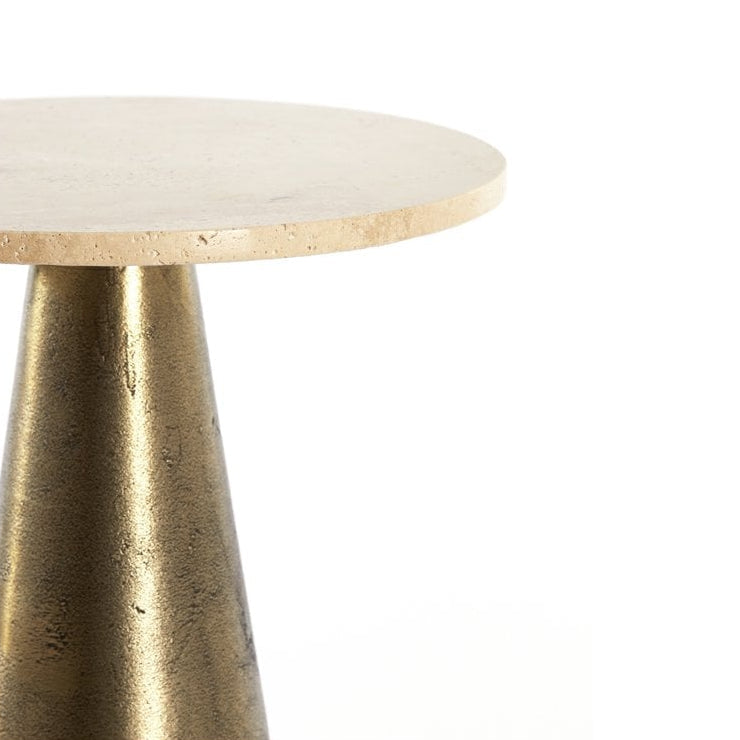 Ynez Travertine Sand & Antique Bronze Large Side Table - 51cm Light & Living