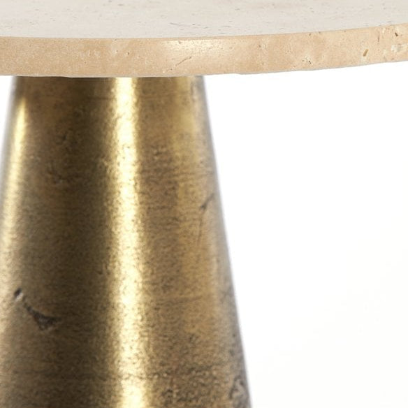 Ynez Travertine Sand & Antique Bronze Small Side Table - 43cm Light & Living