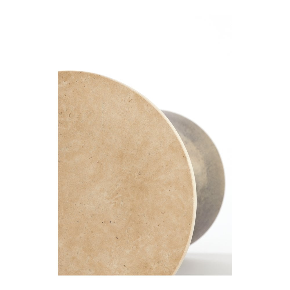 Ynez Travertine Sand & Antique Bronze Small Side Table - 43cm Light & Living