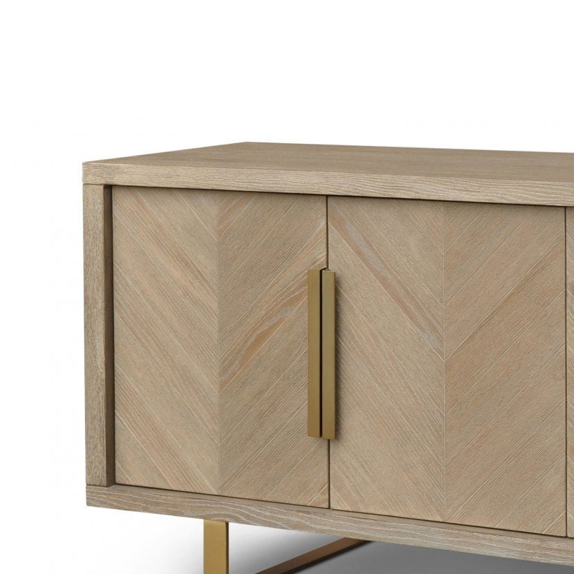 Valencia Sideboard in Textured Grey Oak Wood with Gold Handles & Legs 4 Doors by Berkeley Designs