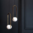 Audrey Pendant Light Satin Brass Frame & Opal Glass Hemispheres by Heathfield & Co