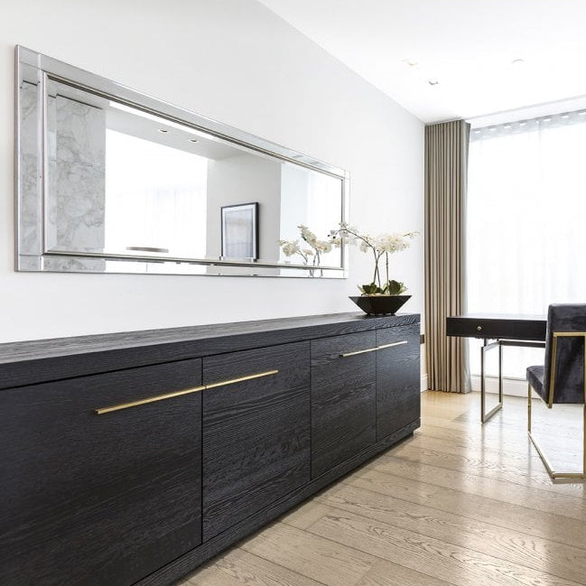Sorrento Sideboard Brown Oak Wood with Gold Handles 4 Doors by Berkeley Designs