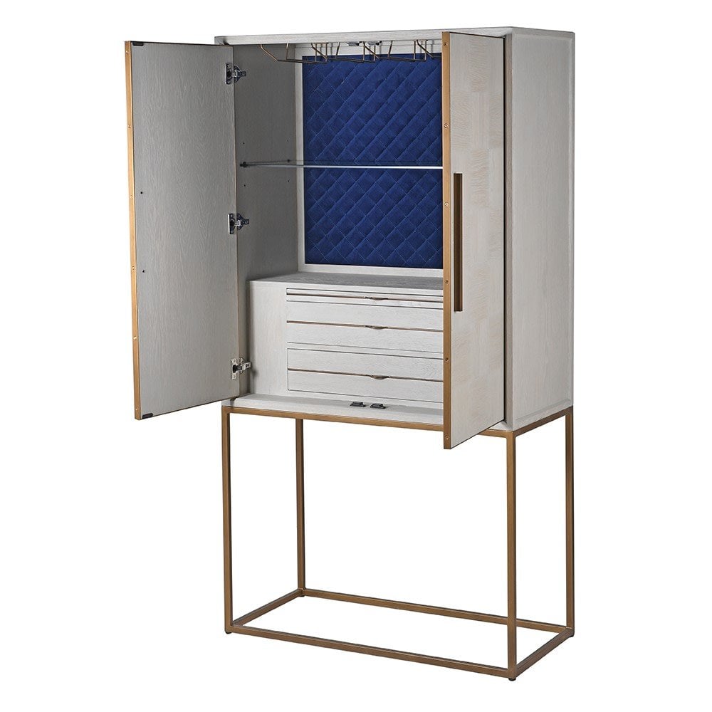 Vienna Squares Bar Drinks Cabinet Oak Wood Gold Handles & Legs 2 Door by Kensington