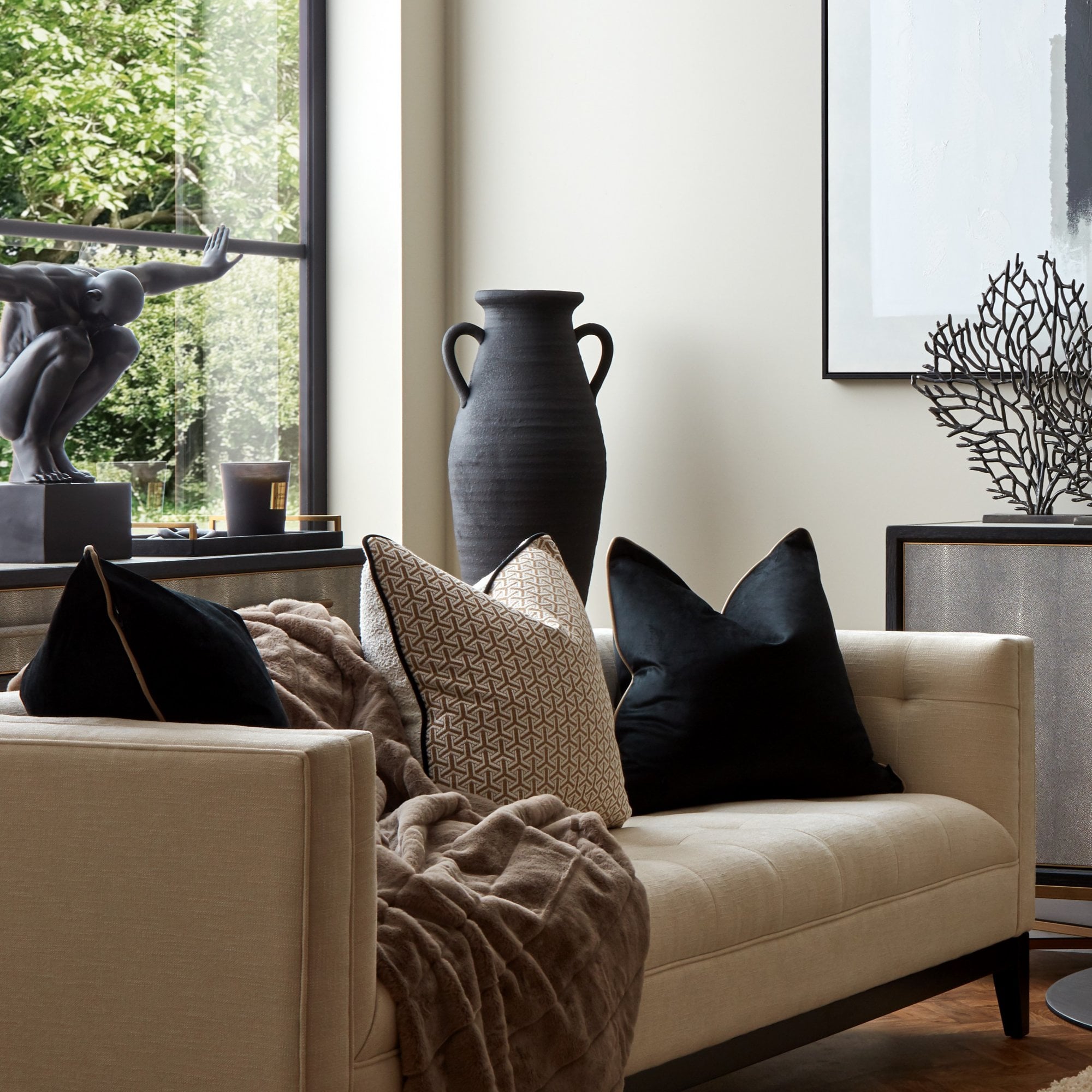 Tall Black Urn Vase with Handles – Decorum Interiors