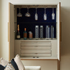 Vienna Squares Bar Drinks Cabinet Oak Wood Gold Handles & Legs 2 Door by Kensington