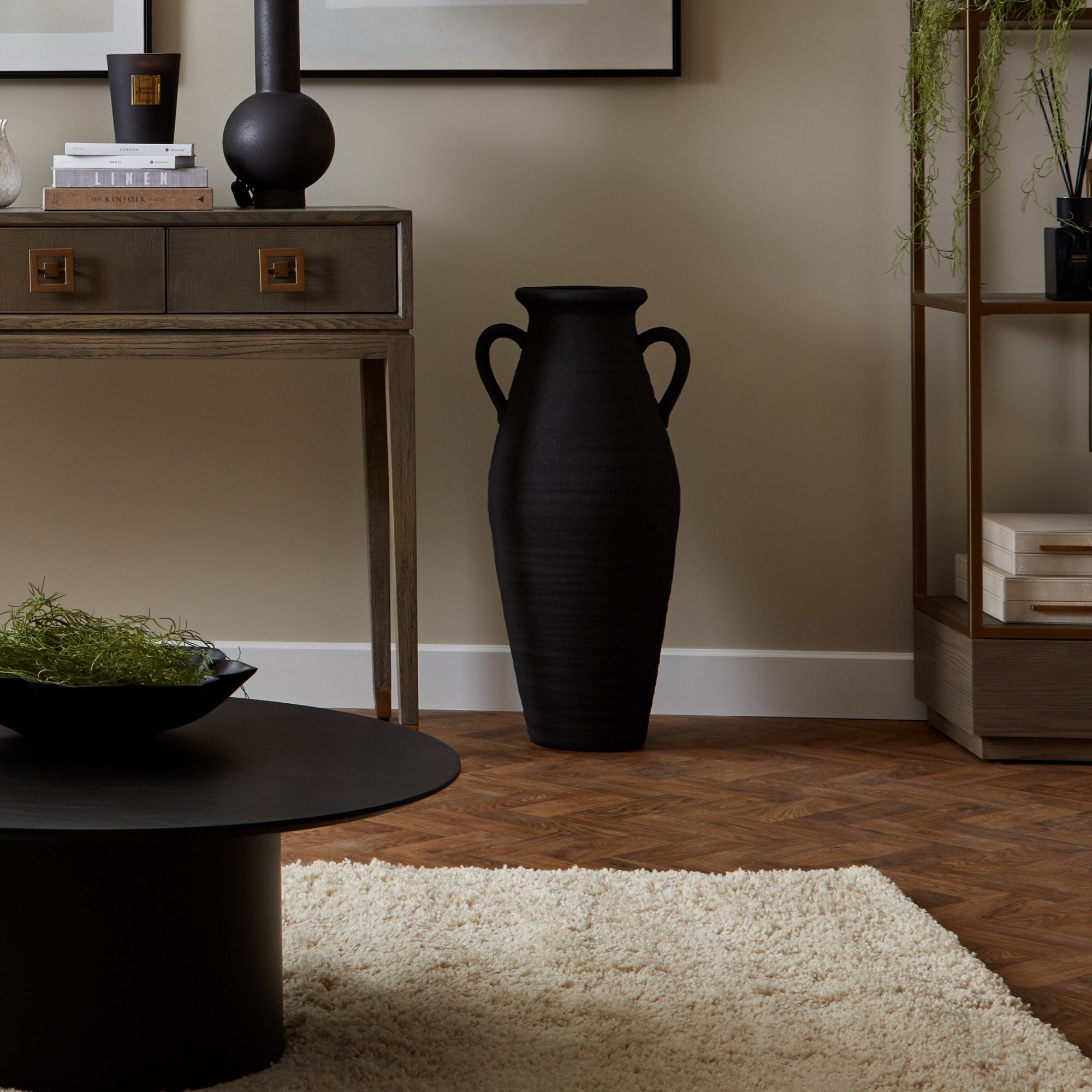 Tall Black Urn Vase with Handles – Decorum Interiors