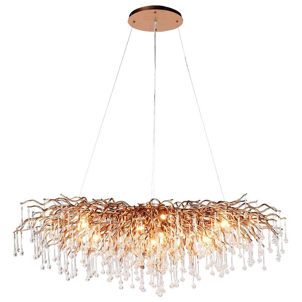 Extra Large Glass Hand Drawn Droplet Gold Branch Chandelier by Kensington