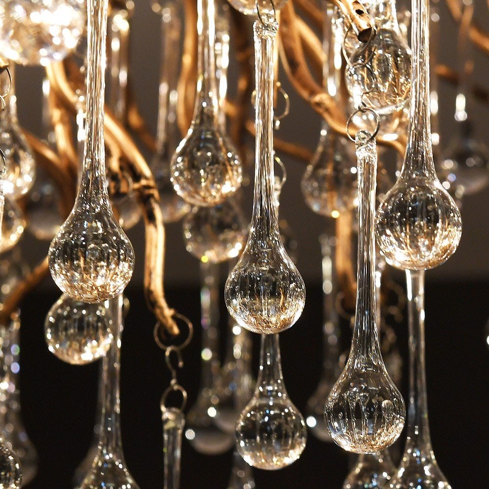 Extra Large Glass Hand Drawn Droplet Gold Branch Chandelier by Kensington