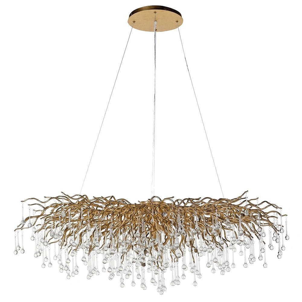 Extra Large Glass Hand Drawn Droplet Gold Branch Chandelier by Kensington