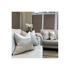 Evie Oyster & Celine Hessian Satin Piping Cushion by Luxe Casa