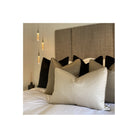 Evie Oyster & Celine Fawn Satin Piping Cushion by Luxe Casa
