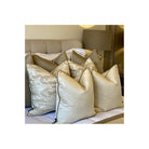 Evie Oyster & Celine Fawn Satin Piping Cushion by Luxe Casa