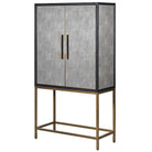 Islington Drinks Cabinet Grey Oak Wood Shagreen with Brass Legs & Handles 2 Door by Kensington