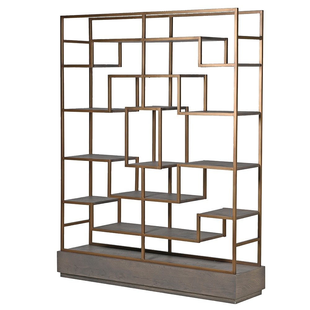 Carter Squares Multi-shelf Display Unit Textured Grained Oak Wood & Br ...
